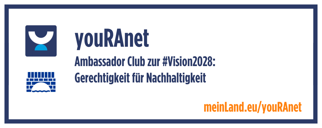 Banner: you-RA-net. Ambassador Club zur #Vision2028: Gerechtigkeit für Nachhaltigkeit
